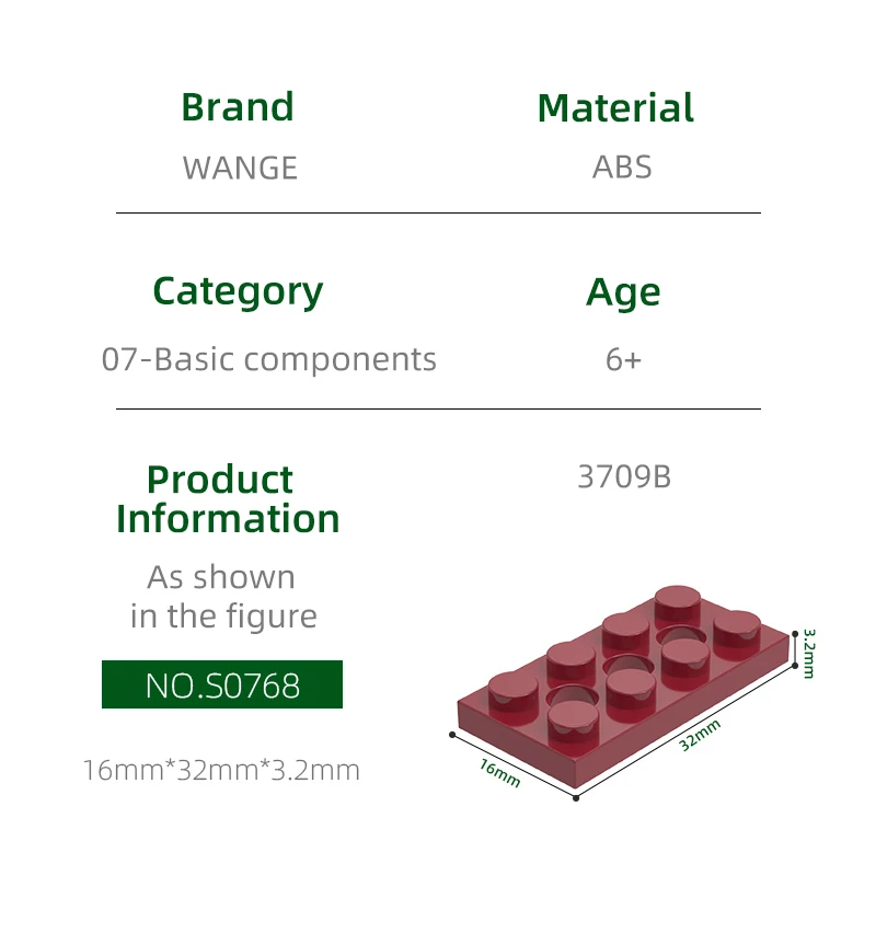 Wange87Pcs/Lot 3709B  2x4 Plate with 3Holes Building Blocks MOC Classic Accessories Compatible with Brick Children Toys Gift Box