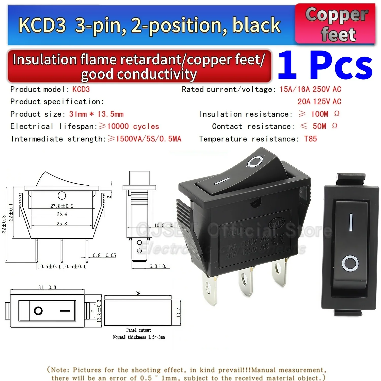 1 Stück KCD3 Wippschalter EIN-AUS-EIN 2 3 Positionen 2 3 Pins Elektrische Ausrüstung Mit Lichtschalter 15A16A 250V/220V 20A 125V AC – Detail 13
