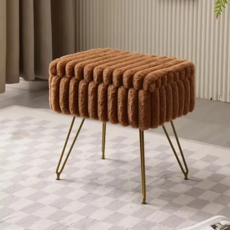 Simple living room single small footstool with storage space, the fabric is flannel, suitable for dressing chairs