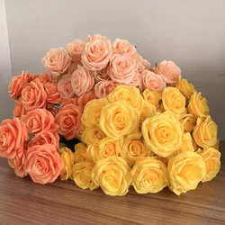 9Heads Roses Bouquet Artificial Flower Yellow Golden orange sunset Champagne Rose Fake Rose Living Room Decoration Wedding