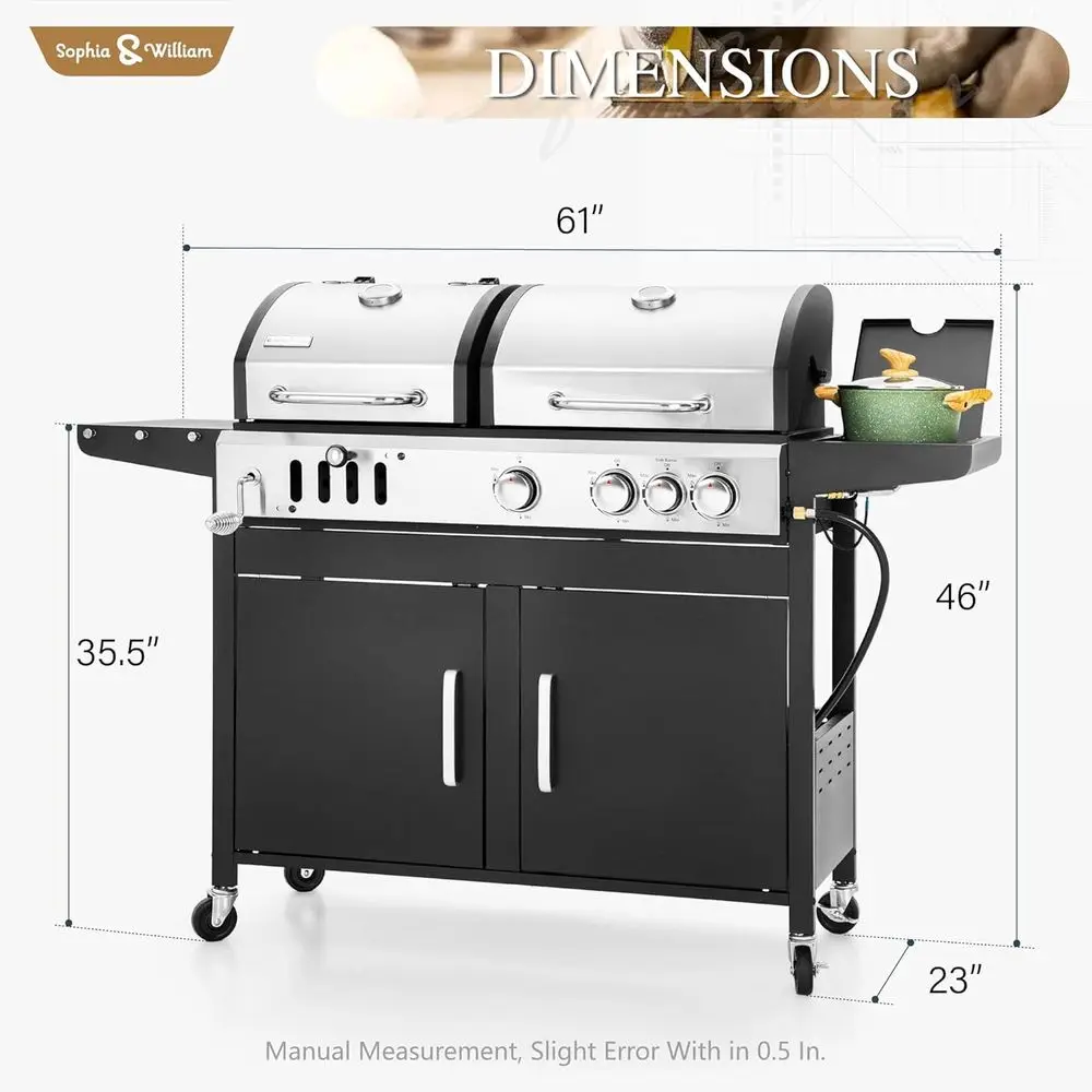 Dual-Fuel Grill with Side Burner and Cast Iron Grates, 690 SQIN Cooking Area