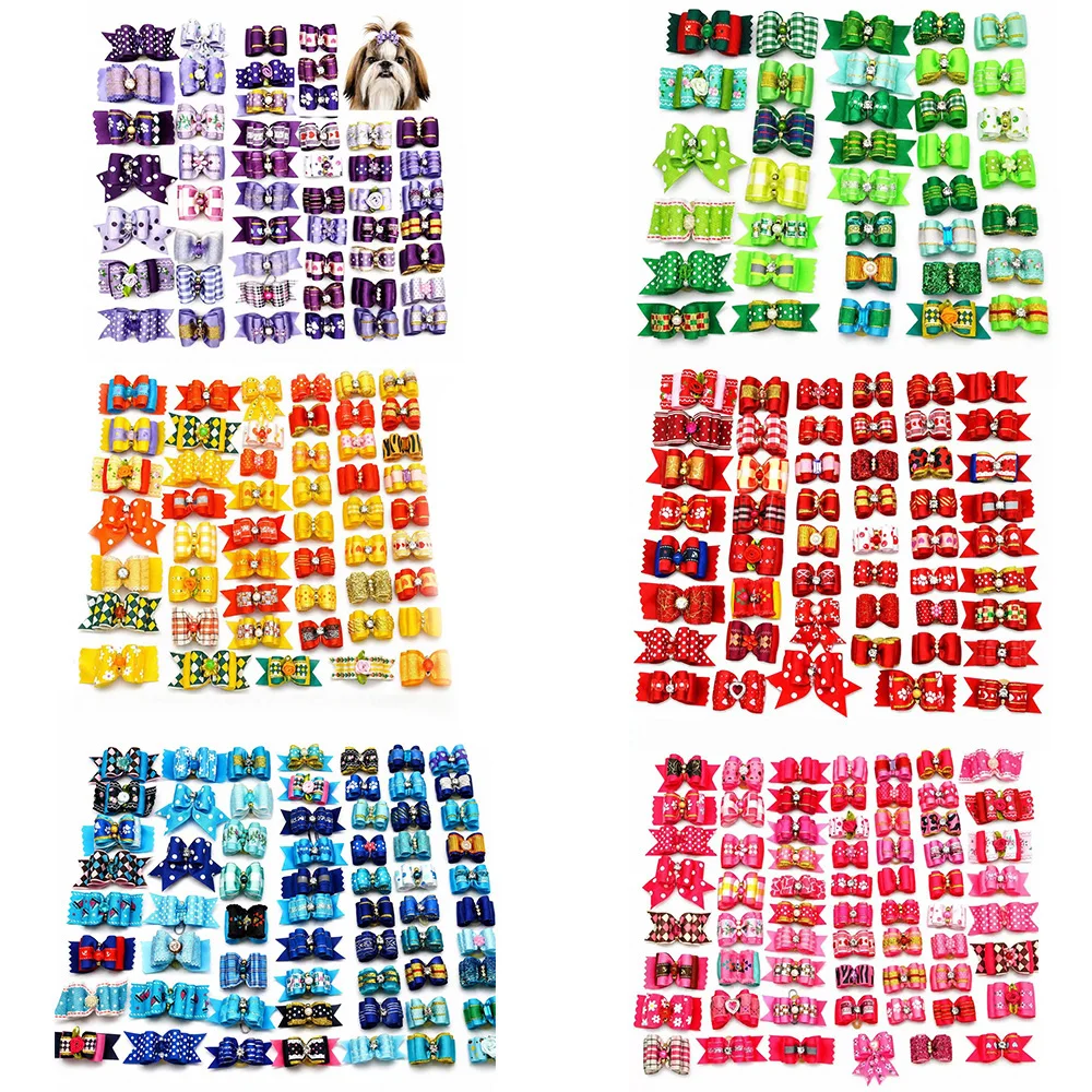 50/100pcs Mixcolor Doggy Hair Bows with Elastic Rubber Bands for Puppies Girl Boy Yorkshire Dogs Hair Pet Grooming Accessories