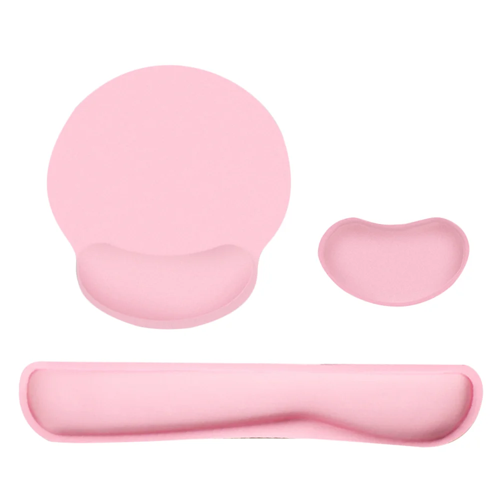 Ergonomic Pad Mouse Three Piece Set for Laptop Wrist Rest Pink Memory Foam with