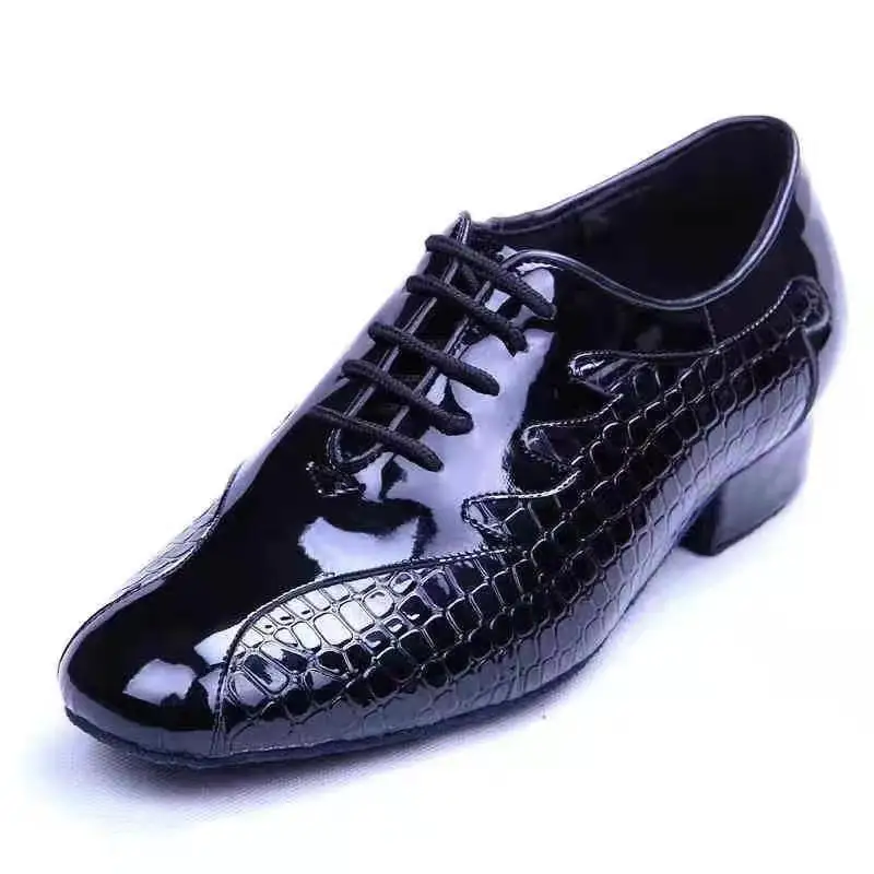 Venus Lure Custom MenLatin Dance Shoes Male Black Crocodile PU Modern Dance Shoes Ballroom Dance Shoes Square Heel Latin 2.5CM