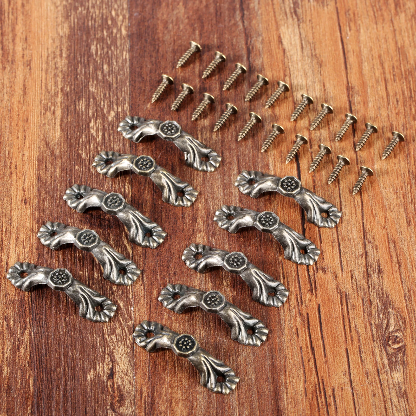 10Pcs 30/33/21mm Metal Cabinet Knob Drawer Cupboard Floral Handle Pull Antique Furniture Handles Jewelry Box Pulls with Screws