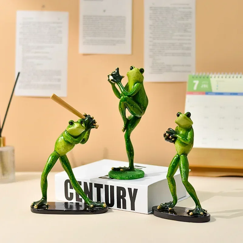 20cm Funny Play Tennis Sportsman Frog Animal Model Action Figure Resin Statue Crafts Cabinet desktop Home Decor Ornament Gift