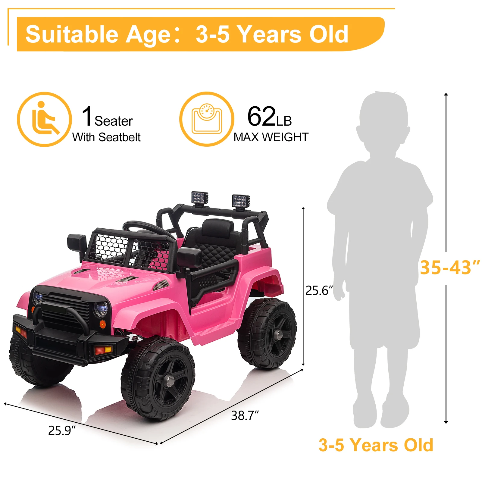 LEADZM-Jeep Touriste avec Télécommande, Rose, 12V, 4,5 A, h, 2.4G