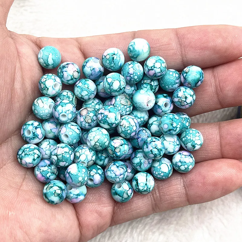 50pcs 8mm Flowering Round Acrylic Beads Loose Spacer Beads for Jewelry Making DIY Bracelet Accessories