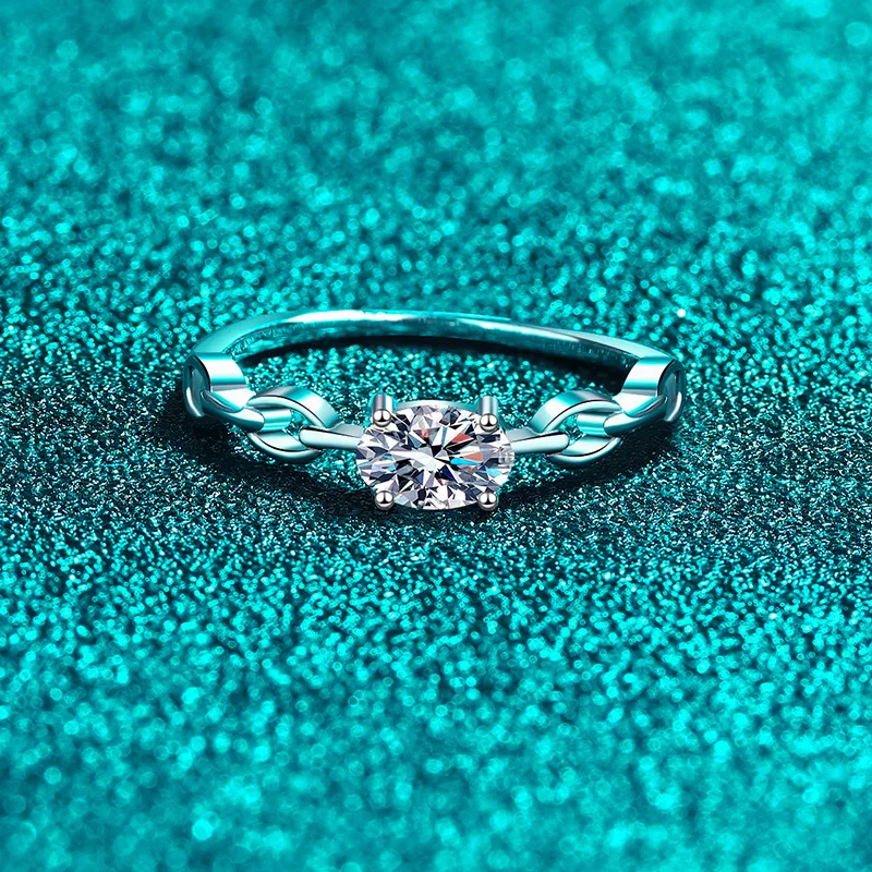 Silver S925 Oval Moissanite 0.5CT Ring D Color Lab Diamond Wedding Rings Plated 18K Gold Finger Band Jewelry