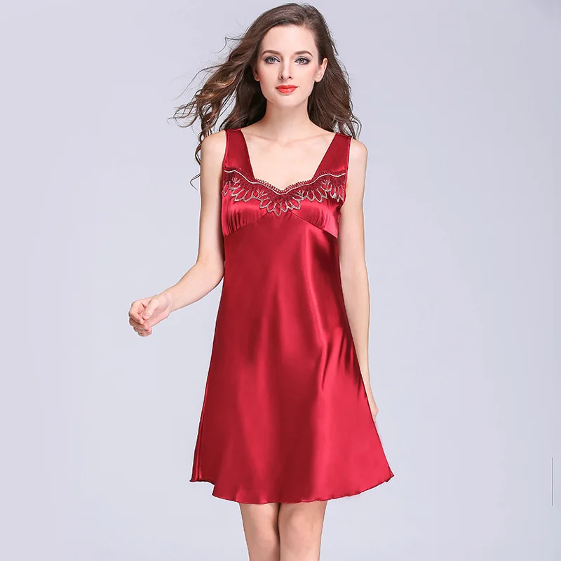 

Новая модная сексуальная ночная рубашка из ледяного шелка для женщин, летние кружевные свободные женские летние пижамы без рукавов большого размера