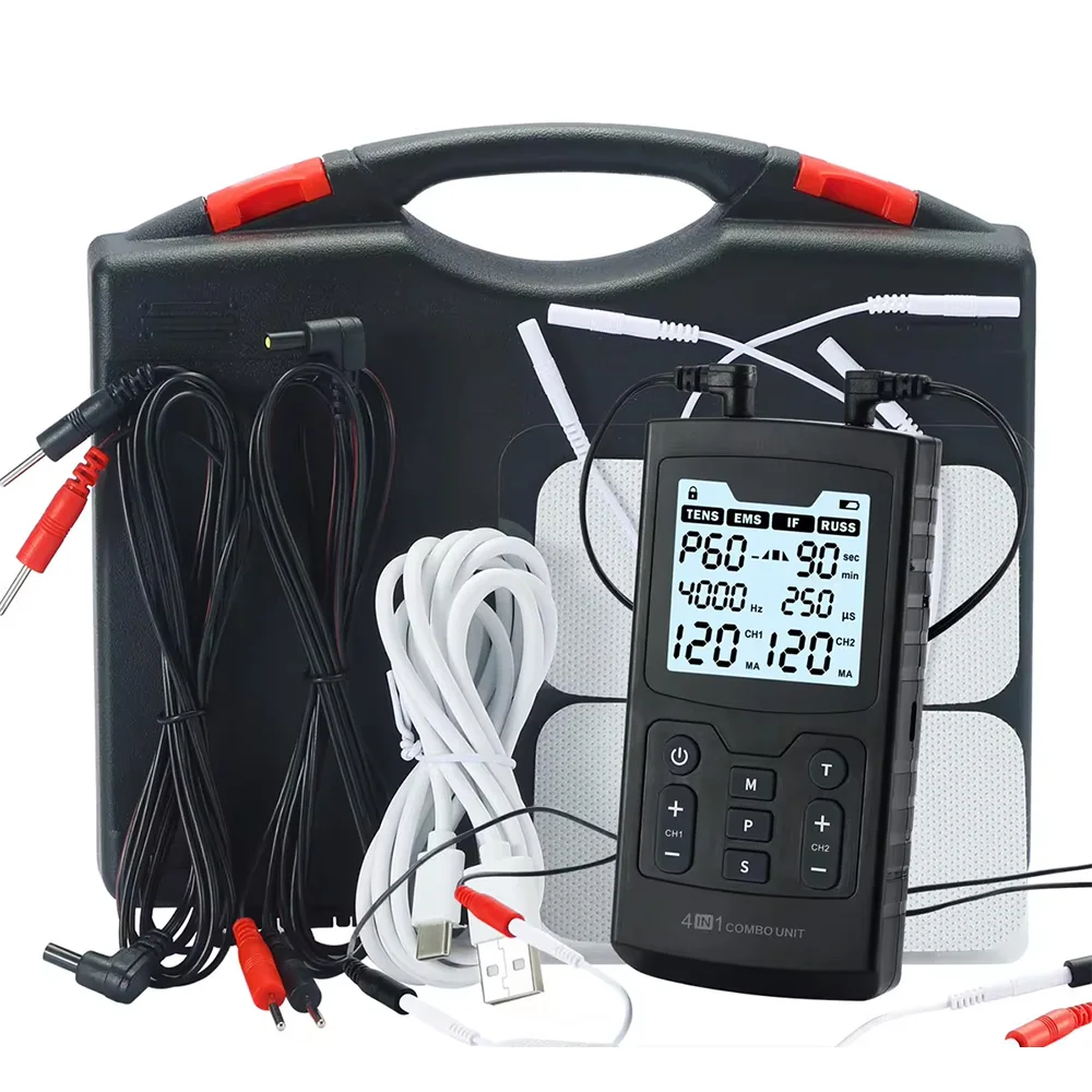 4in1 EMS IFT RUSS TENS Electric Muscle Stimulator TENS Unit Adjustable Physiotherapy Massage for Abdominal Body Massager Therapy
