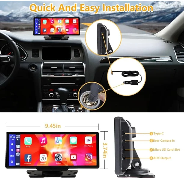 Dash Cam Dual Camera Touch Screen Carplay Car Navigation System Cross-border HD Car Navigation System Wireless Apple Android