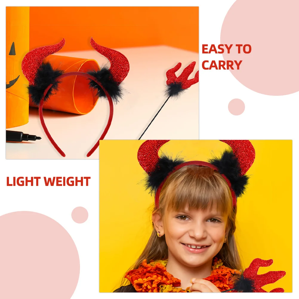 

1 комплект, повязка на голову с рогом дьявола, комплект с вилкой, небольшой легкий костюм дьявола для вечеринки на Хэллоуин, аксессуары для косплея