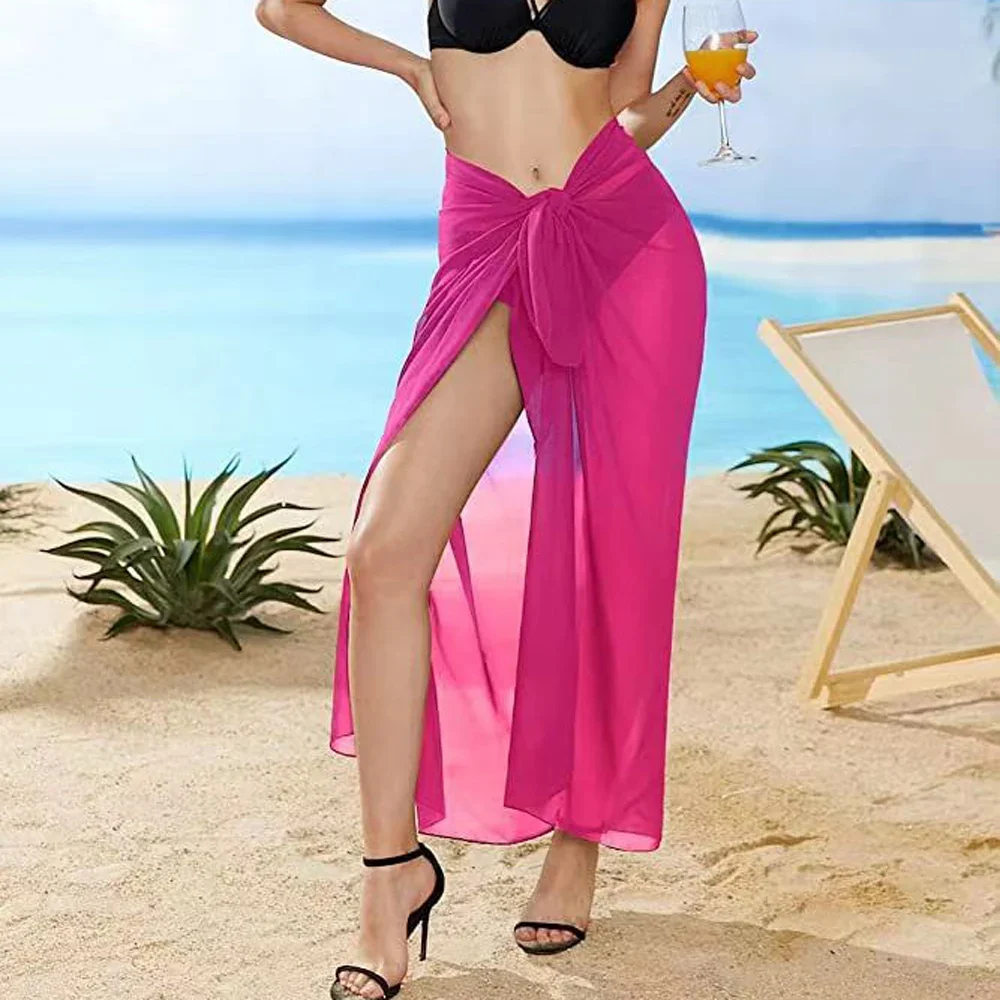 Women Chiffon Swimwear Bikini Cover-Ups Wrap Skirts Summer Beach Sexy Black White Scarf Shawl Sarong Pareo Swimming Vacation