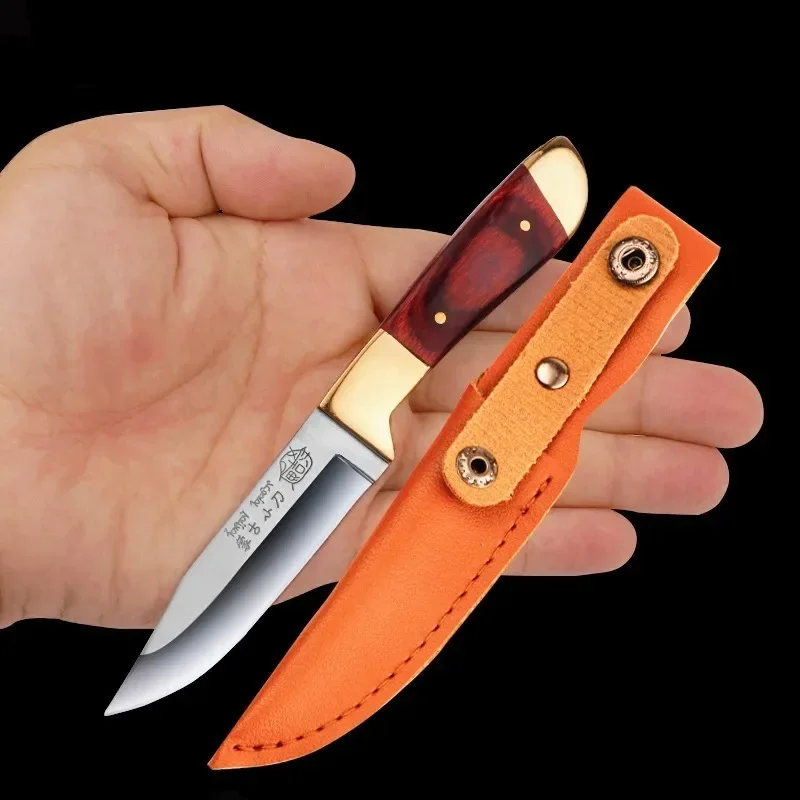 Fruit Knife Hand Held Small Knives For Lamb Eating Portable Dining Knife Kitchen Small Knife With Leather Cover  keychain EDC