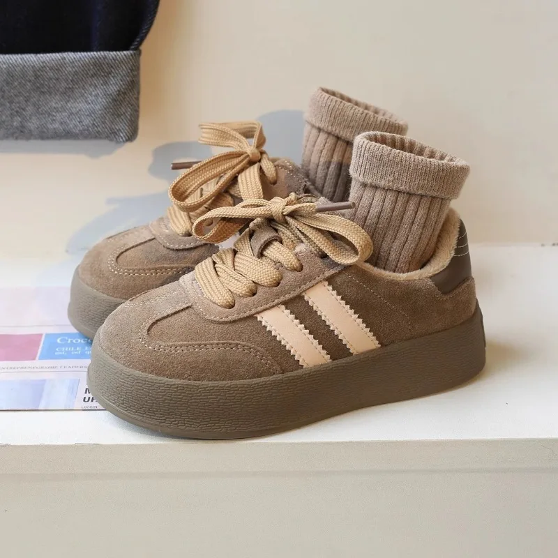 Sapatos de tabuleiro acolchoados para crianças de 3 a 18 anos, damasco, meninos, meninas, sapatos casuais, cáqui, fundo macio, antiderrapante, botas de algodão para crianças