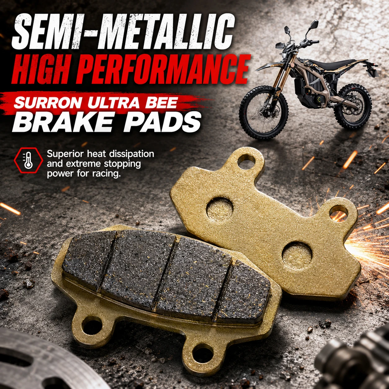 Ultra Bee Brake Pads Semi-Metallic Heavy Duty for Surron Ultra Bee Electric Dirt Bike Front Rear