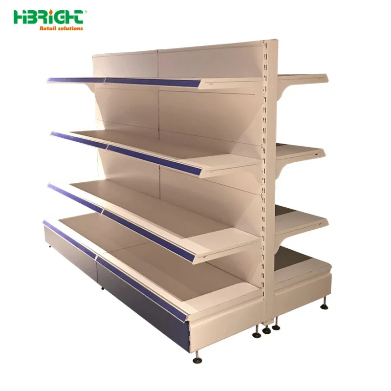 custom.Commercial Display Double Single  Side White Metallic Convenience Store Supermarket Shelves