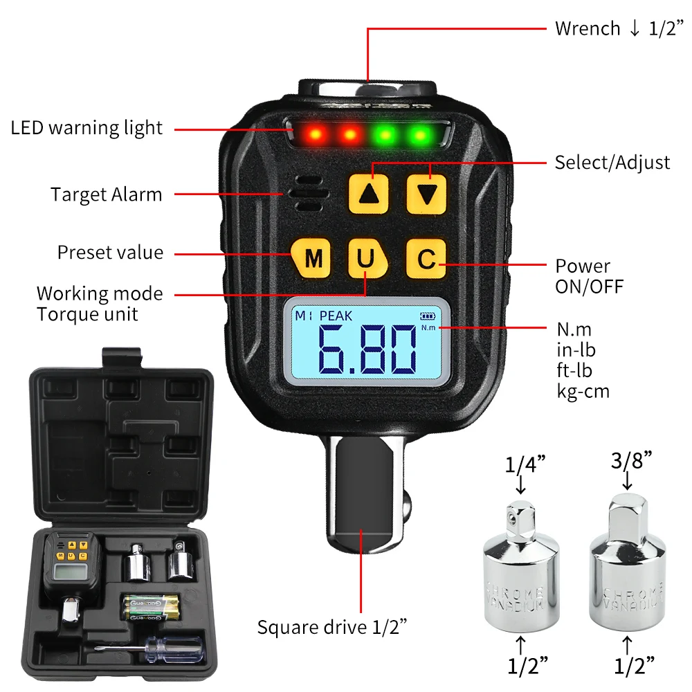 Digitaler Drehmoment adapter 1/2-340n. m einstellbar 1,5 elektronischer Drehmoments chl üssel Fahrrad Auto Motorrad Reparatur schlüssel Werkzeug