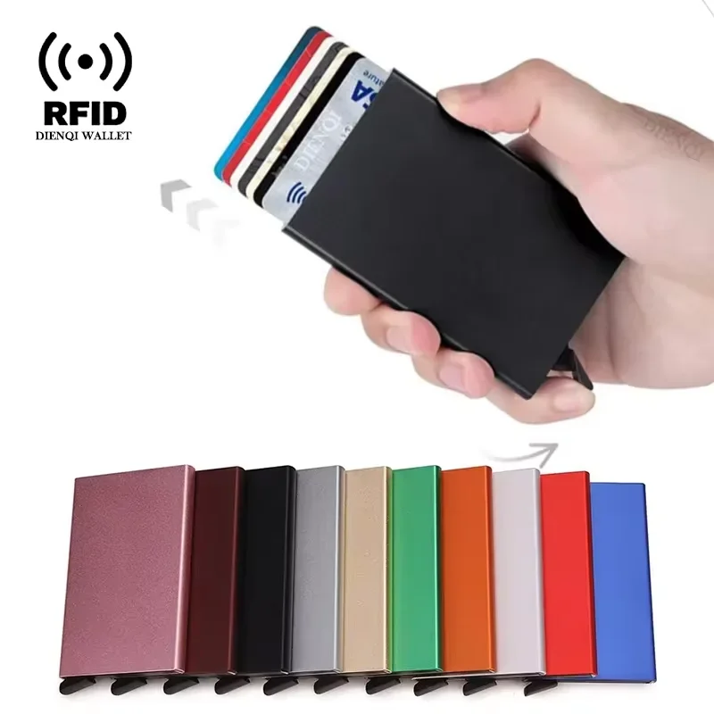 Rfid Smart Wallet Card Holder Metal Thin Slim Men Women Wallets Pop Up Minimalist Wallet Small Black Purse Vallet Walets for Men - view 2