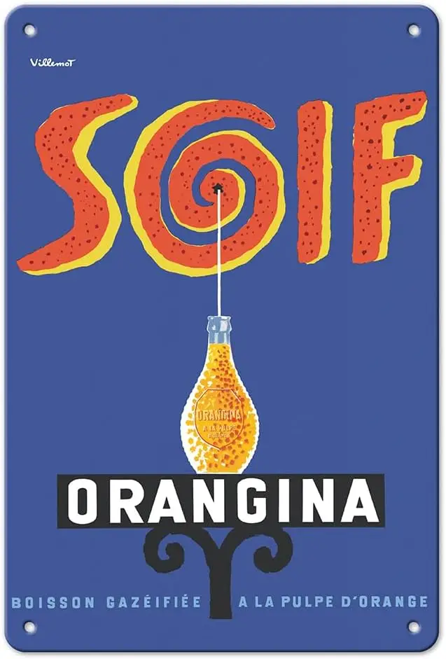 Pacifica Island Art Orangina Soif Metal Sign | Vintage French Advertising Poster, by Bernard Villemot , c.1962, metal sign, unfr