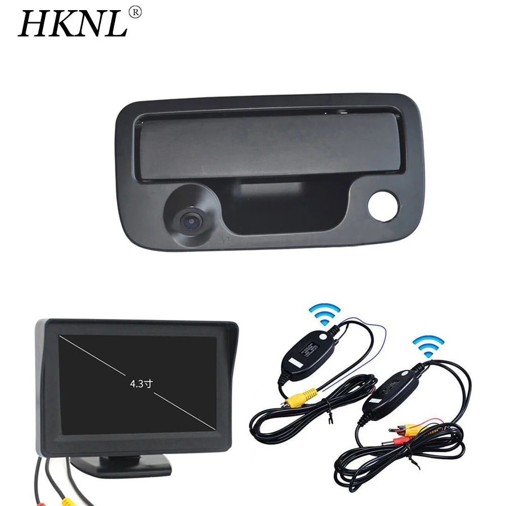 

HKNL CCD parking Car Reverse Camera 4.3" Monitor+2.4GHZ Wireless For VW Amarok pickup truck 2010-2018 Tailgate Handle Kombi Vans