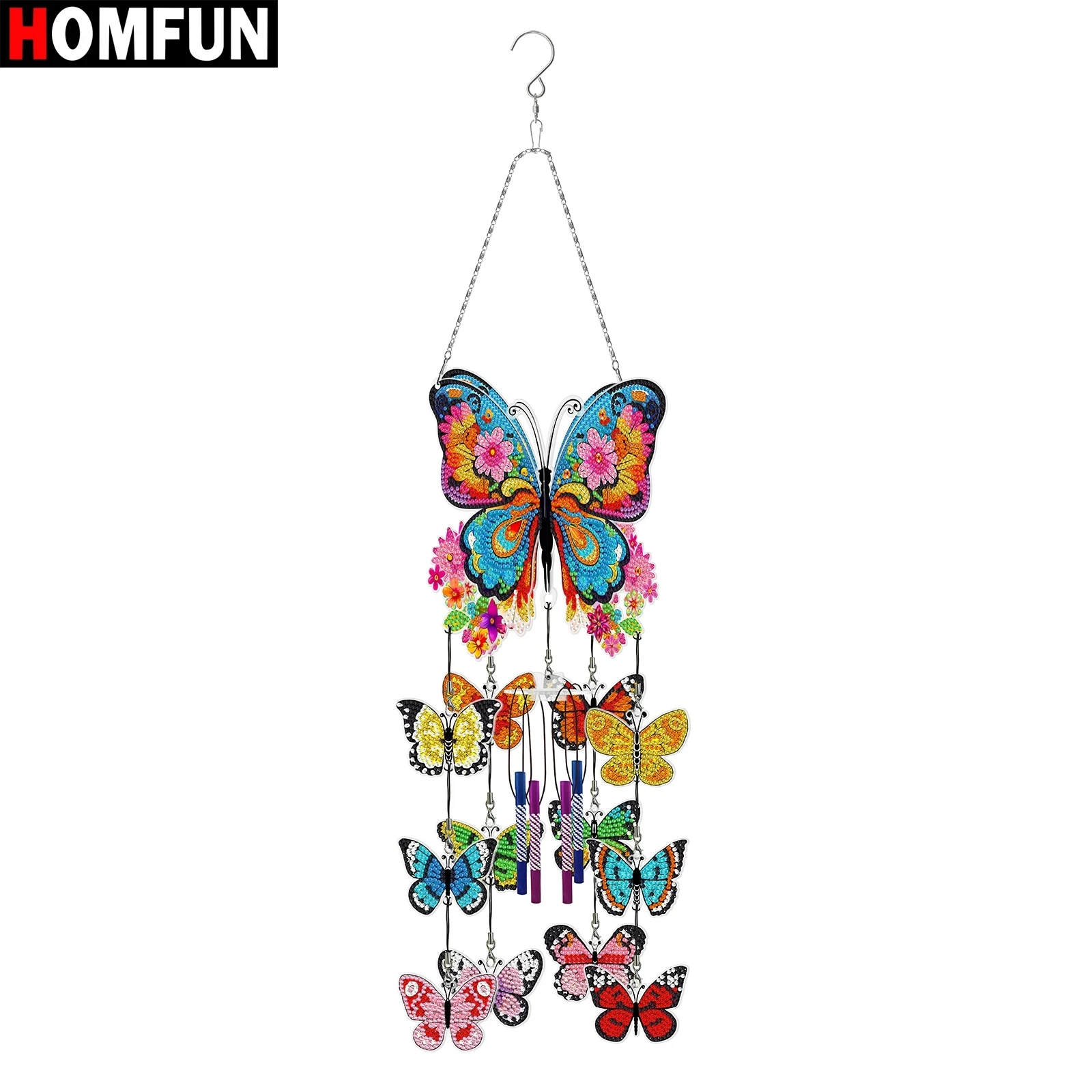 HOMFUN 5D DIY Diamond Painting Double Side Wind Chime Butterfly Dot Pendant Embroidery Hanging Gift Window Pendant Home Decor