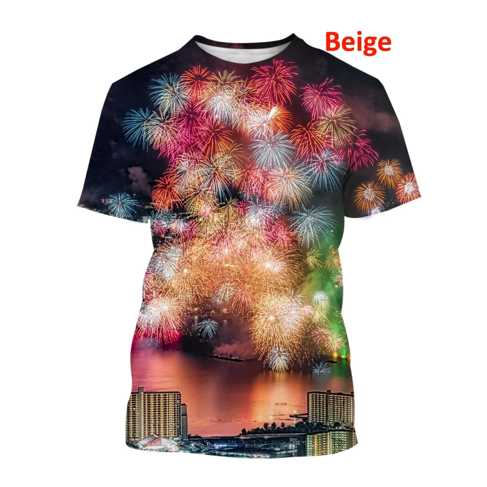 Fireworks 3D Printed T Shirt Fashion Unisex Short Sleeve Casual Top