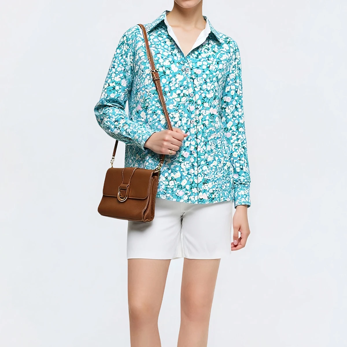 

Mia Muse Women's Autumn Shirts Fashion Fitting Slim Full Print Single Breasted Cuff Sleeve Shirt Collar Shirts