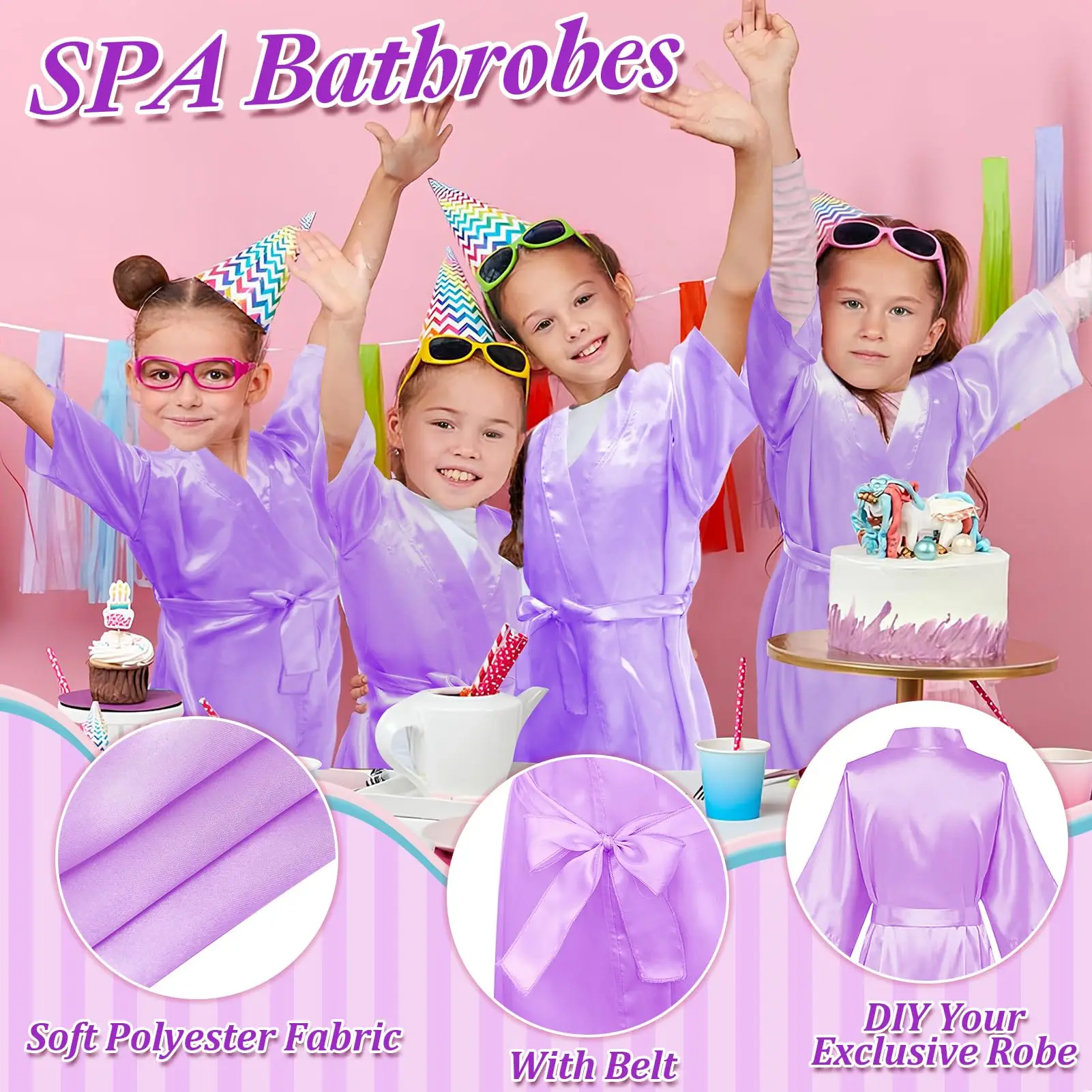 6-18 Sets Girls Spa Party Robes Kid Spa Kimono Satin Robe Slumber Party Gowns Party Supplies Kit Spa Birthday Party Favors