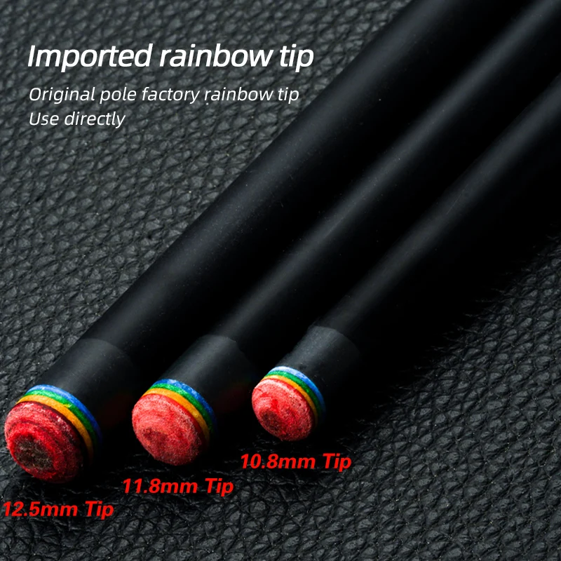 PREOAIDR-Uni-Loc Pool Cue, Maple Carbon Shaft, Black Technology Stick, Rainbow Tip, Uni-Loc Joint, 3142, 12.5mm, 11.5mm, 10.5mm