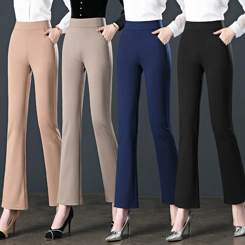 Women\'s Micro-flared Trousers Spring and Autumn New High-Waist Casual Pants Knitted Stretch Trousers Woman Pants