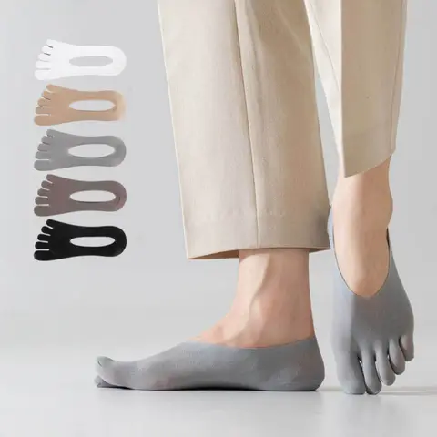 Men's Mesh Toe Socks for Summer Anti-Slip Silicone Grip Anti Odor Ultra-Thin No-Show Coolmax Invisible Socks Sports Daily Wear