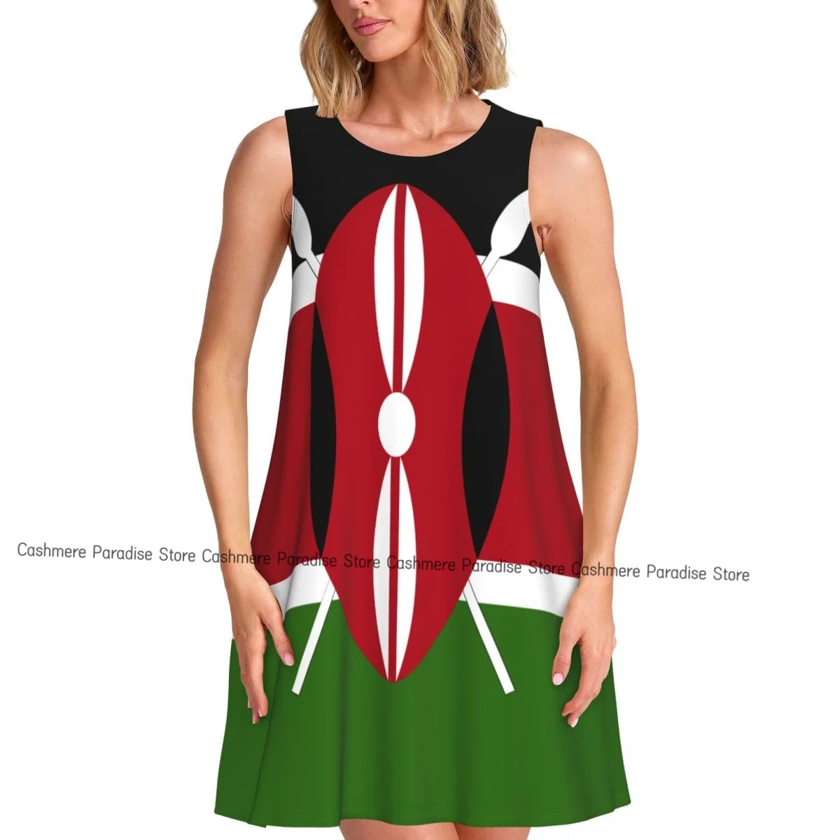 Letnie sukienki damskie codzienne bez rękawów z motywem flagi Keni, sukienki na ramiączkach z kieszeniami