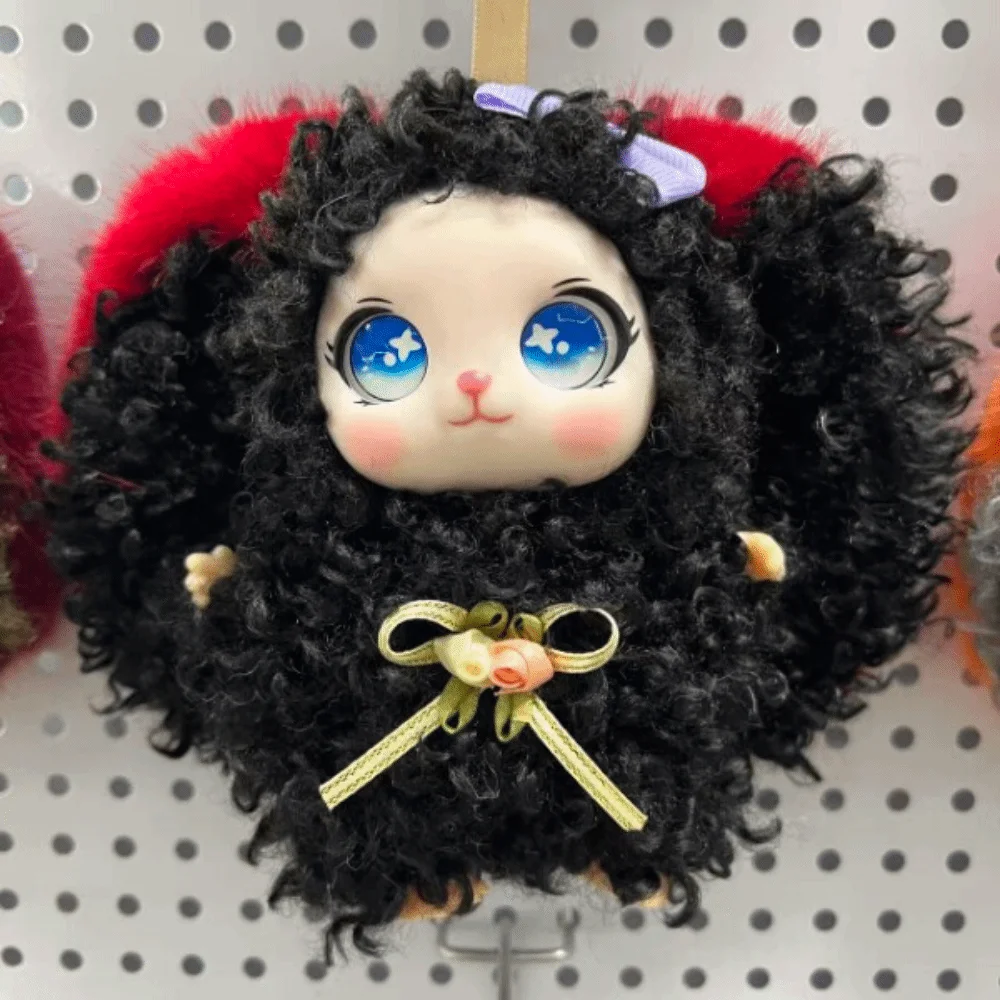 Gift Cute Big Ear Bunny Pendant Curly Hair Cartoon Plush Keychain Soft Collectible Bag Charm Bag Hanging