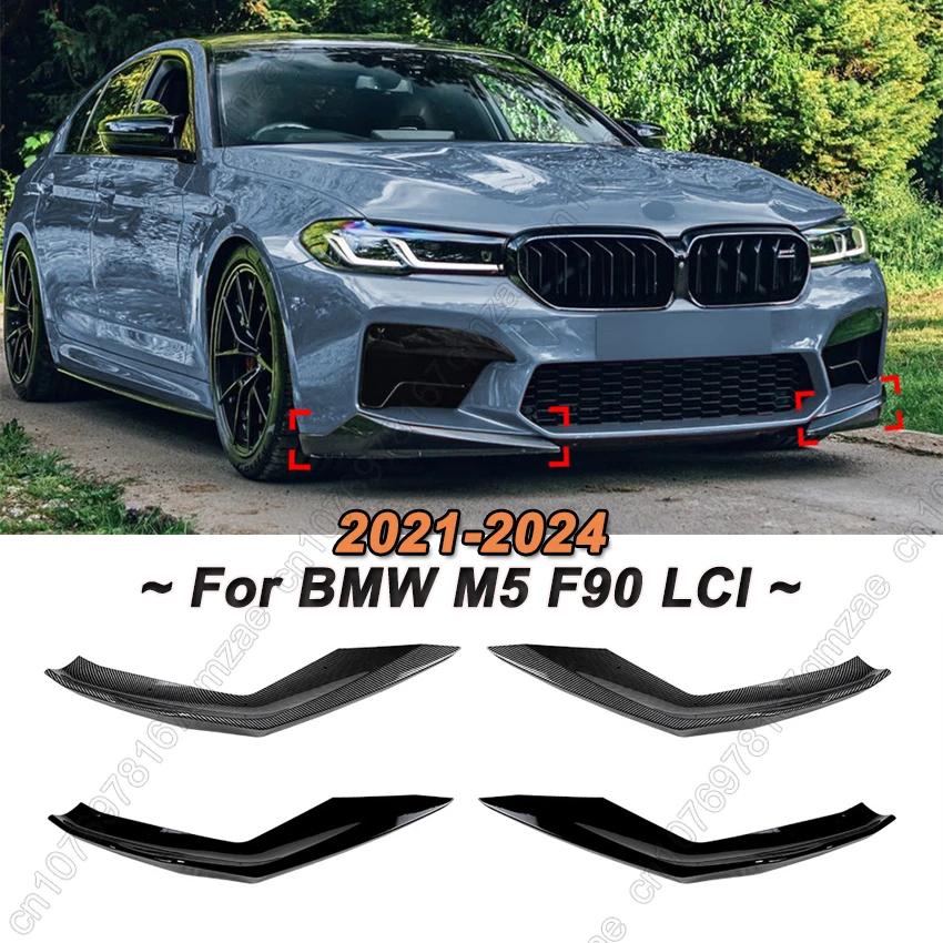 

Черный автомобильный передний бампер, разделитель губ, диффузор для BMW 5 серии M5 F90 LCI 2021-2024, спойлер, защита кузова, крышка, тюнинговая отделка
