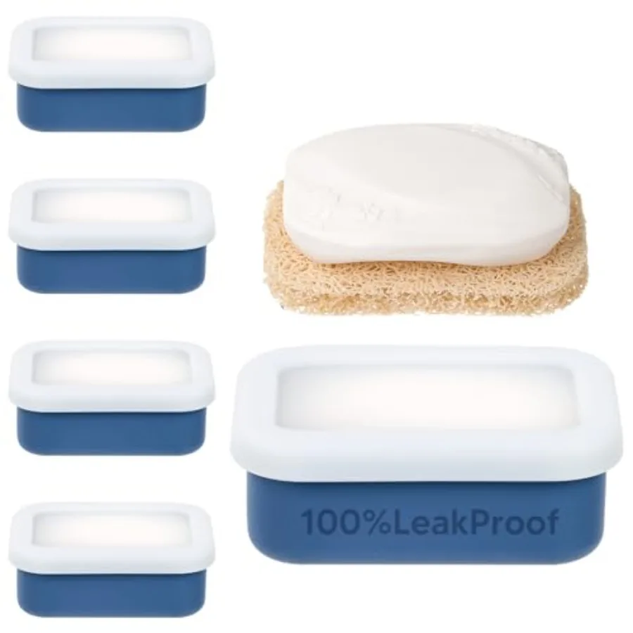 

Leakproof Travel Soap Container 4 Pack Silicone Soap Box Portable Bar Soap Holder with Draige Layer Shatterproof Travel Dish So