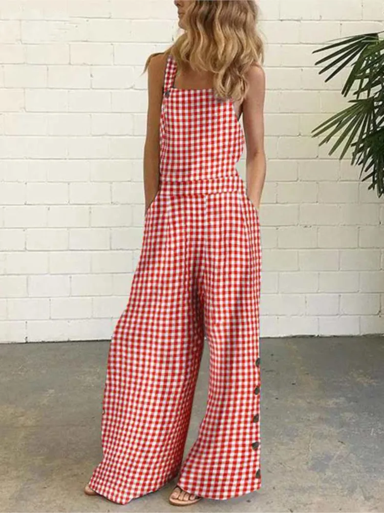 Women Jumpsuit Sleeveless Floral Print Wide Leg Solid Color Polka Dot Jumpsuits Female Spring Summer Casual Ladies Jumpsuit 2025