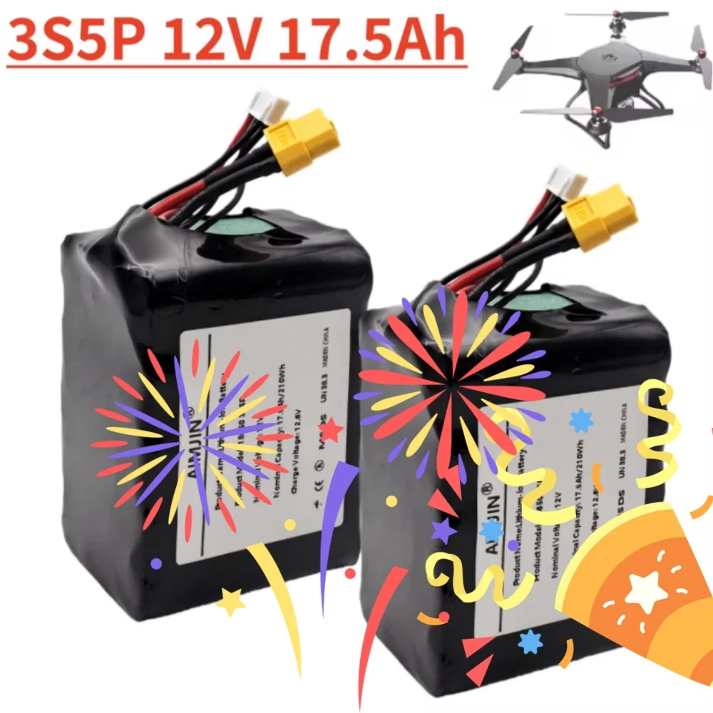 

AIMJIN 12V Li-ion Battery 17.5Ah 3S5P for UAV RC Airplane Quadrotor with XH2.54-4P XT60 Connector - High Capacity Remote Control