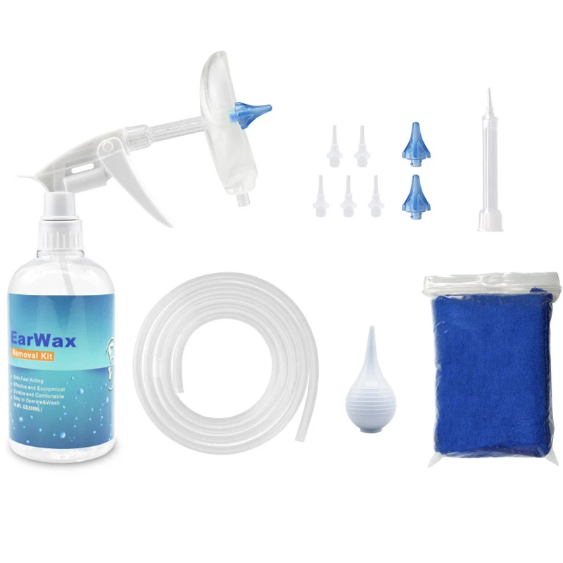 Kit per la pulizia delle orecchie da 500 ml per adulti Bambini Dispositivo per la rimozione del cerume a spirale Bottiglia di plastica per l'irrigazione dell'acqua Cura dell'orecchio Lavaggio Sicurezza Spremere