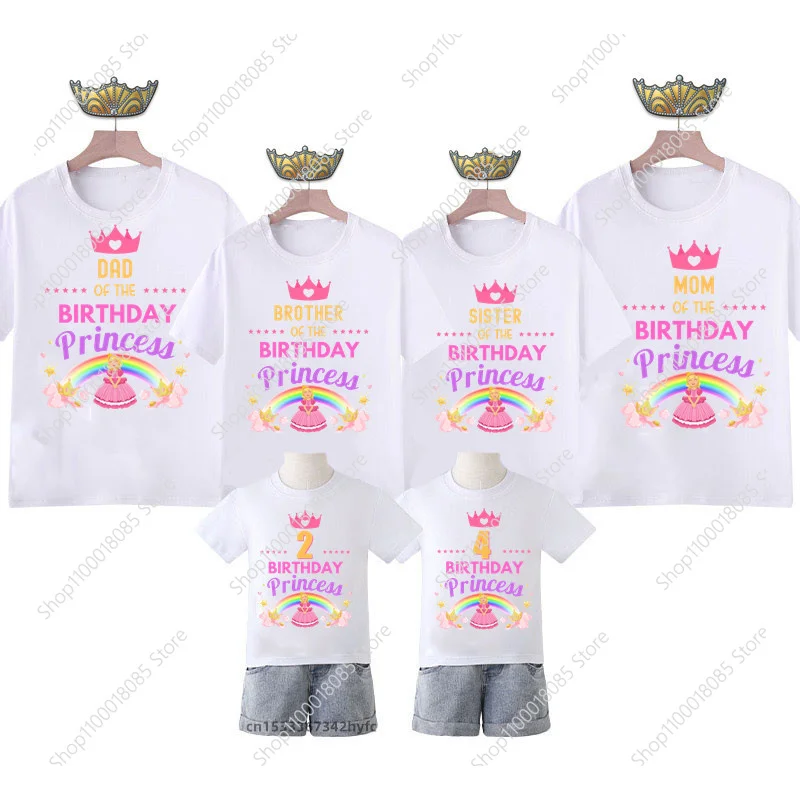 Family Matching Girl Birthday Princess T Shirts Personalized Number Daddy Mommy Girls Outfits Birthday Party My Kids Shirt