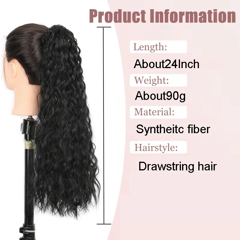 24Inch Synthetic Drawstring Ponytail Hair Extensions Long Kinky Curly Wrap Around Ponytail Soft Fiber Hairpiece for Women