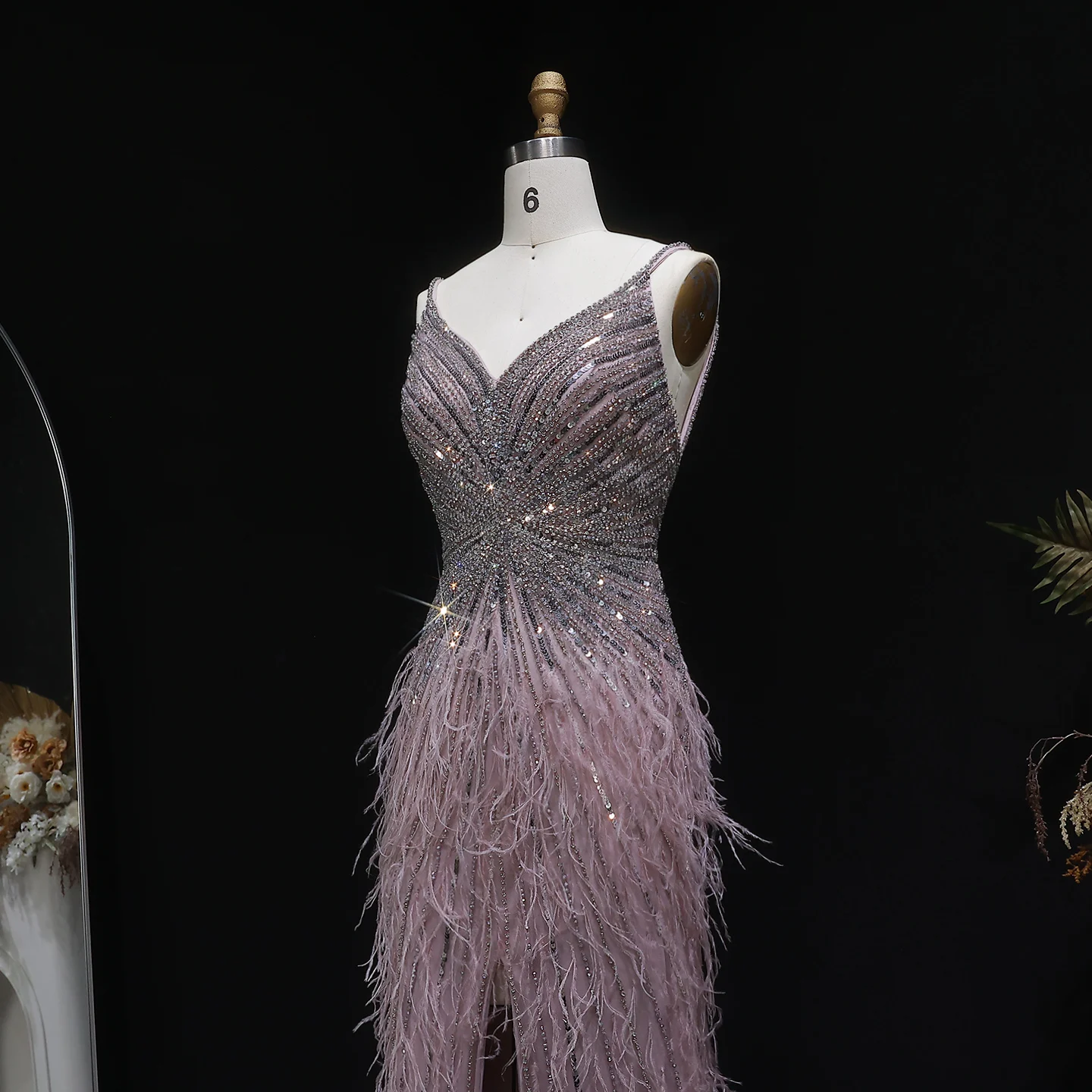 Sharon Said Dubai Luxuriöse Feder-Meerjungfrauenkleider in Silber für Hochzeiten, Blaues Arabisches Abendkleid, Partykleider SS004 Maßanfertigung – Detail 16