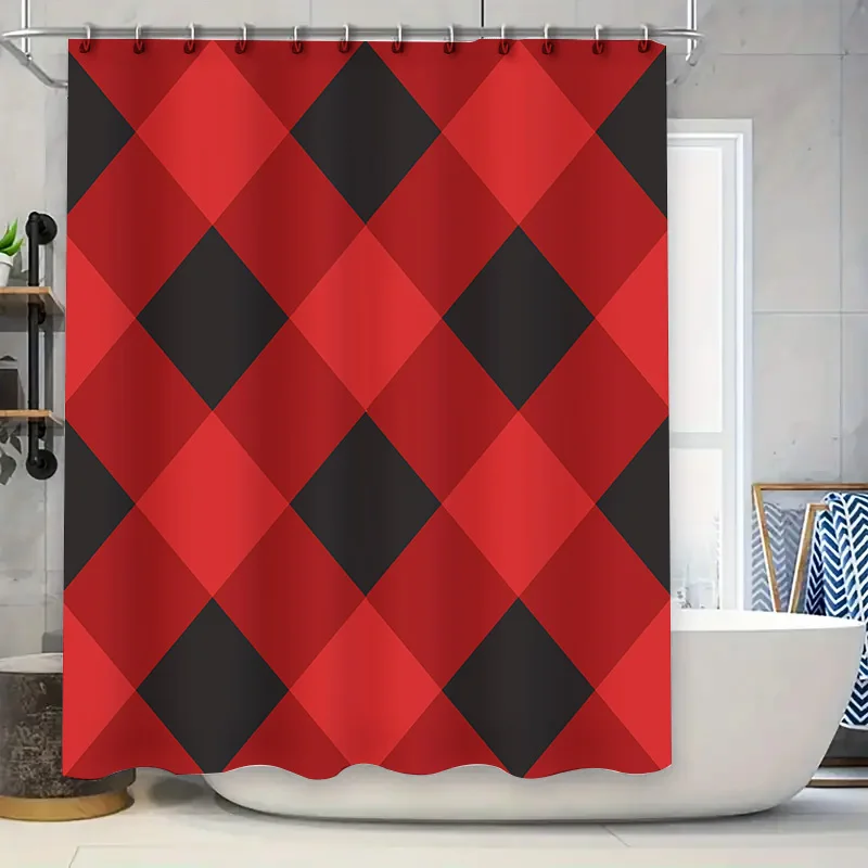 

Классическая клетчатая занавеска для душа, водонепроницаемый декор для ванной комнаты, защита конфиденциальности для домашних аксессуаров для ванной (черный/оранжевый)