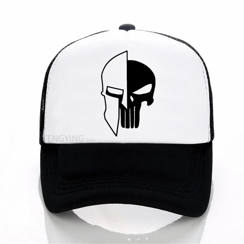 

Sparta Helmet Punisher Skull baseball cap outdoor casual sun hat unisex Fashion Print mesh trucker cap