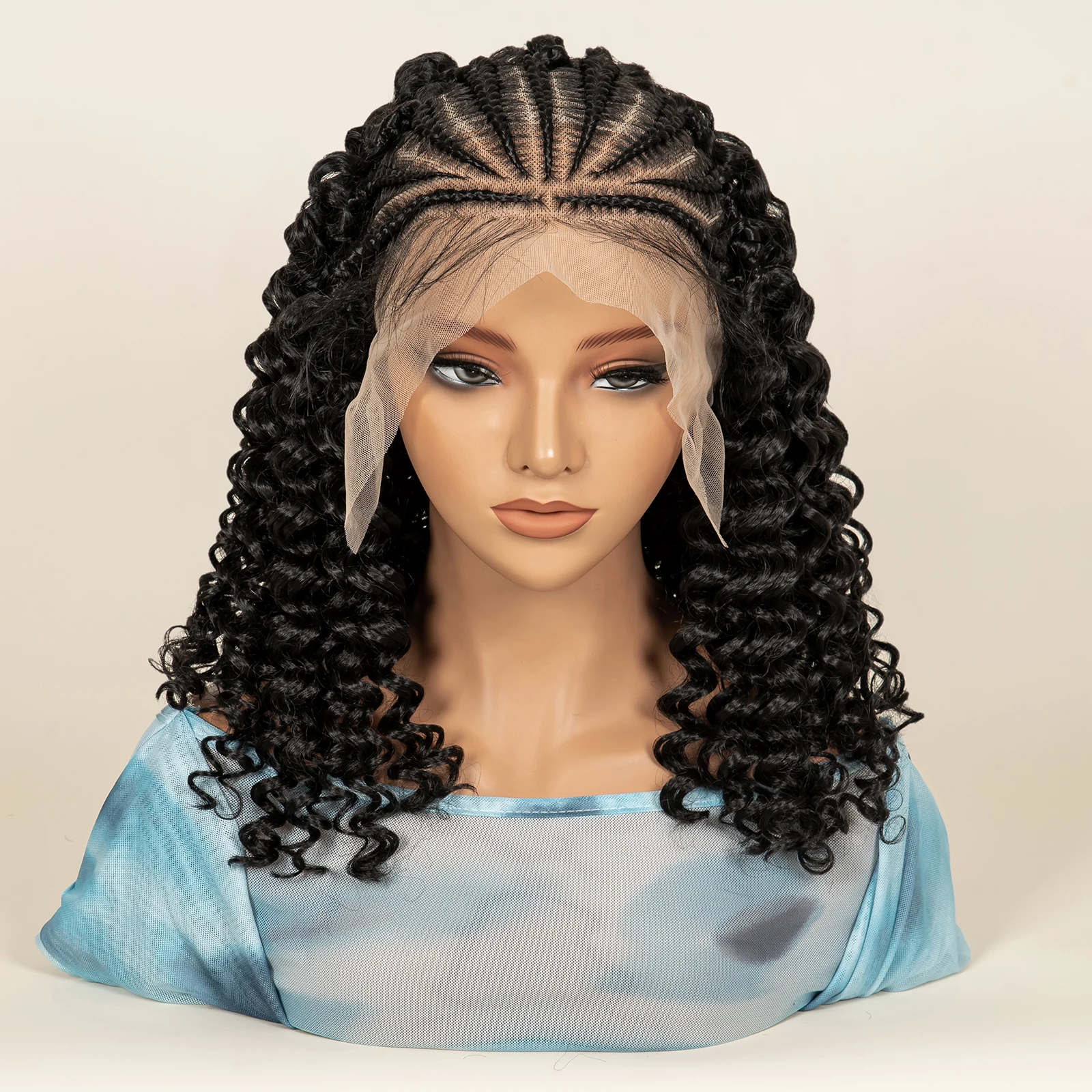 Geflochtene Haarperücken mit Babyhaar, 40,6 cm lange Kunsthaarperücke, tiefe Welle, 13 x 6 Spitzenperücken, natürliche Cornrow für schwarze Frauen