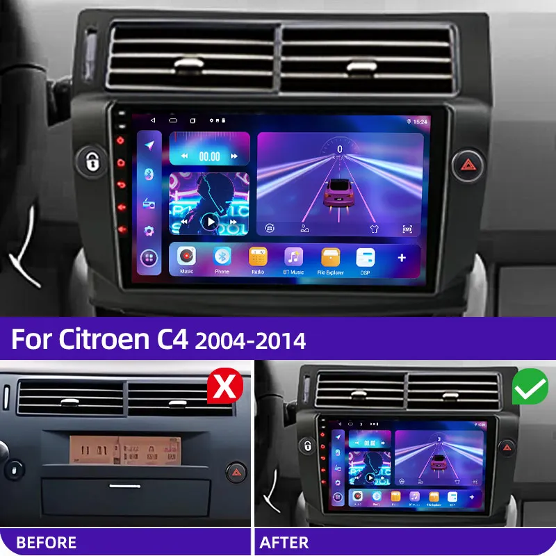 Android 12Car GPS multimedia radio Android video player 4G 2DIN DSP Carplay Suitable for Citroen C4 C-Trimphe C-Quarte 2004-2014