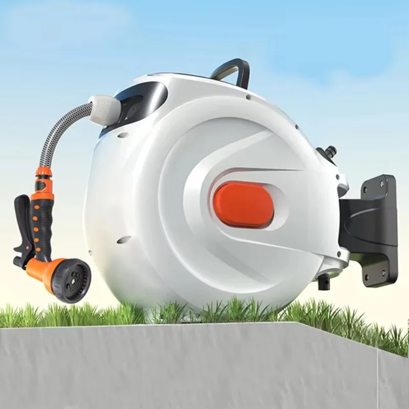 

180 ° Настенный выдвижной барабан для садового шланга 20м/30м с поворотным кронштейном и многофункциональным распылителем