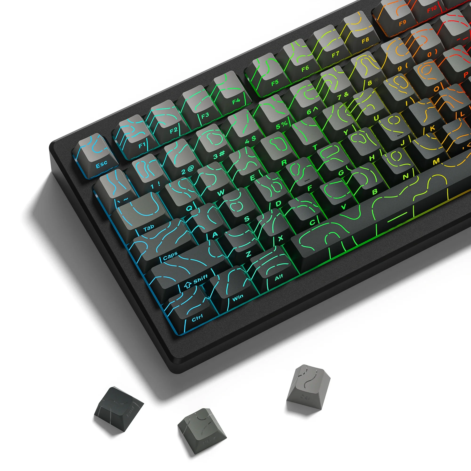 134 Key Polar Day Topographic 4.0 PBT Keycaps Double Shot Side Shine Through Backlit key caps For MX Gamer Mechanical Keyboard