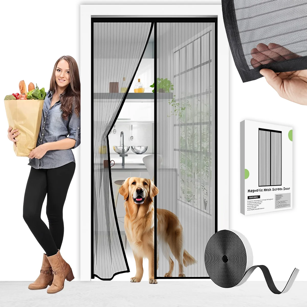 Image of Magnetisches Moskitonetz für Türen Universeller Starker Insektenschutz für Zuhause Modern Praktisch Zuverlässig Kompaktes Schlankes Design Einfache Mehrzwecklösung für den täglichen Insektenschutz im